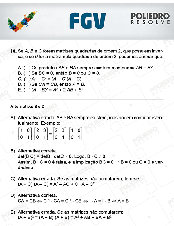 Questão 10 - Objetivas - FGV 2018