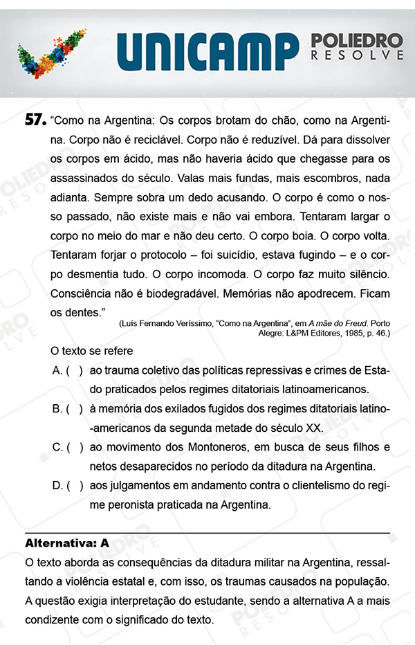 Questão 57 - 1ª Fase - PROVA Q - UNICAMP 2018