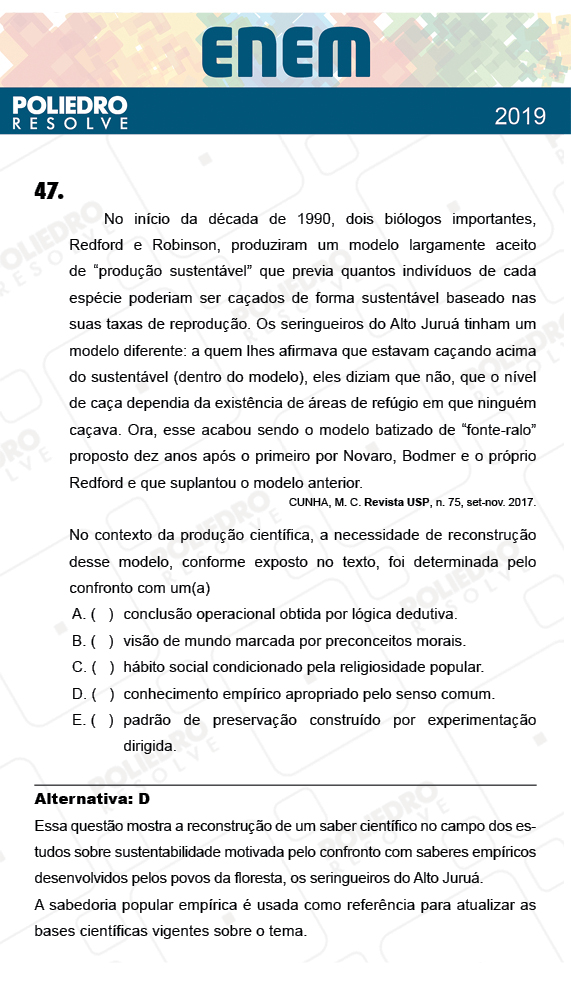 Questão 47 - 1º Dia - PROVA ROSA - ENEM 2018