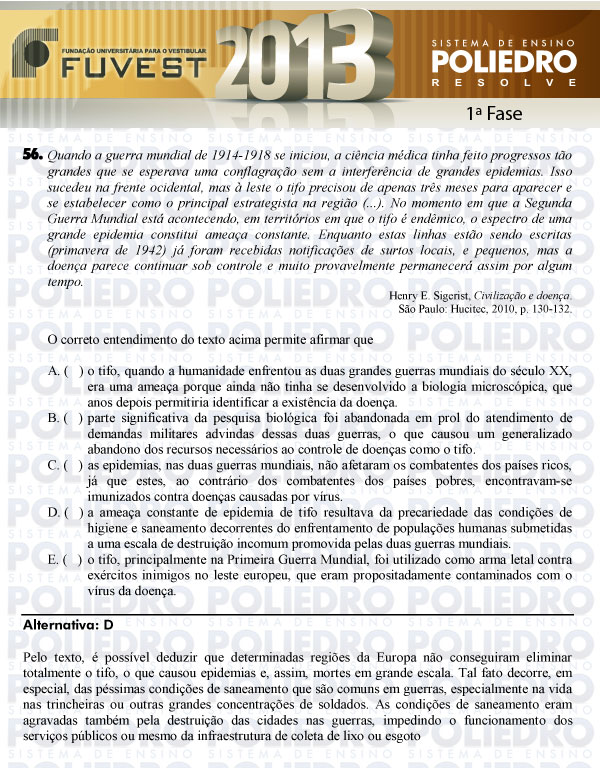 Questão 56 - 1ª Fase - FUVEST 2013