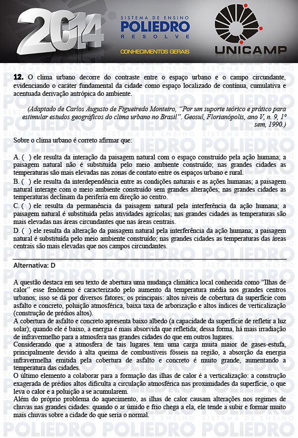 Questão 12 - 1ª Fase - UNICAMP 2014