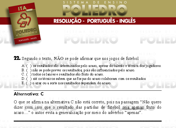 Questão 22 - Português e Inglês - ITA 2008