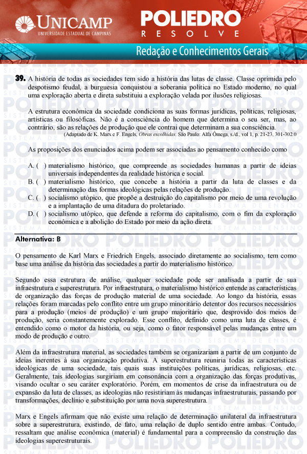 Questão 39 - 1ª Fase Versão Q-Z - UNICAMP 2011