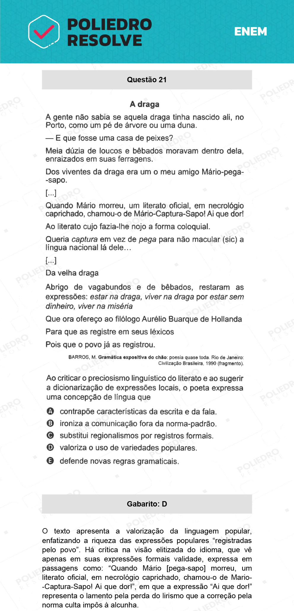 Questão 21 - 1º Dia - Prova Rosa - ENEM 2021