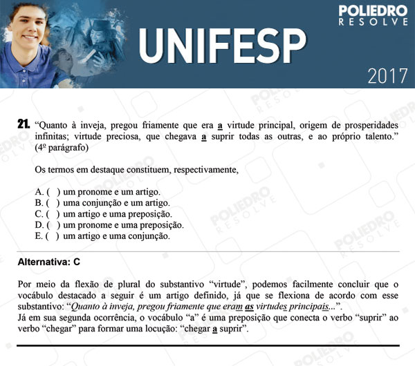 Questão 21 - 1º dia - UNIFESP 2017