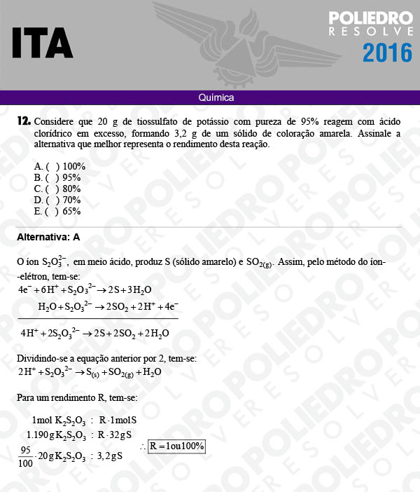 Questão 12 - Química - ITA 2016