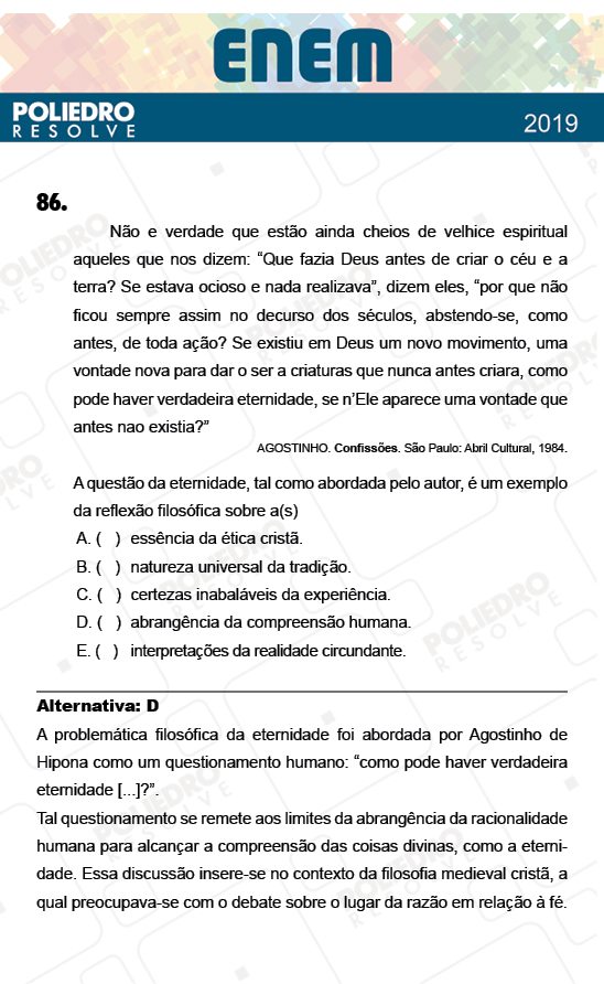 Questão 86 - 1º Dia - Prova BRANCA - ENEM 2018