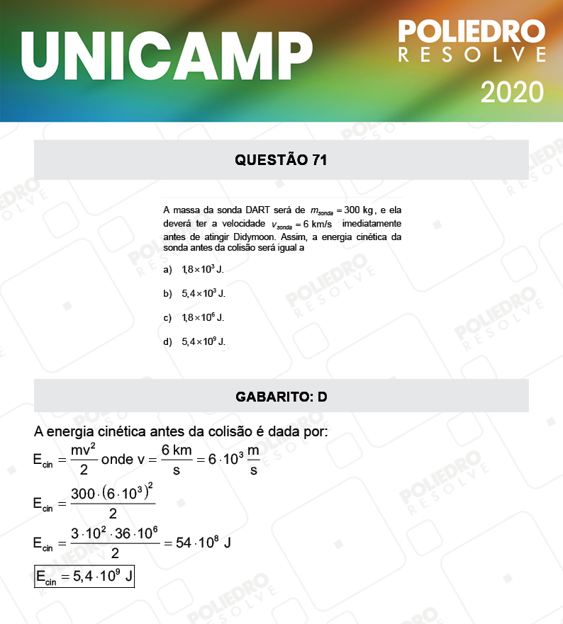 Questão 71 - 1ª Fase - Prova Q e X - UNICAMP 2020