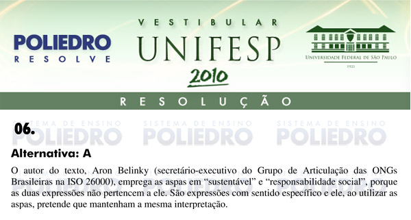 Questão 6 - Português e Inglês - UNIFESP 2010