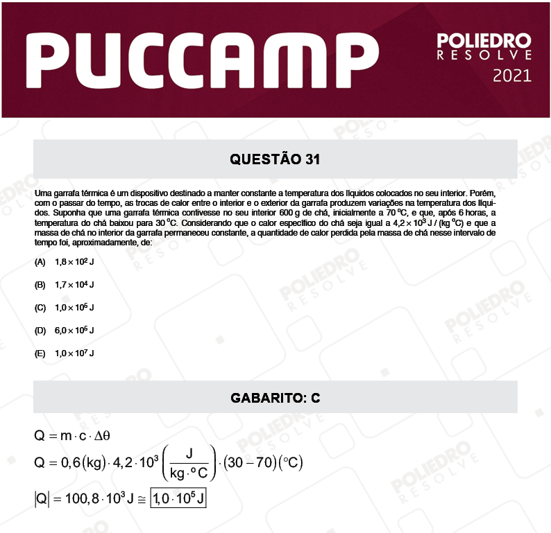 Questão 31 - Demais Cursos - PUC-Campinas 2021