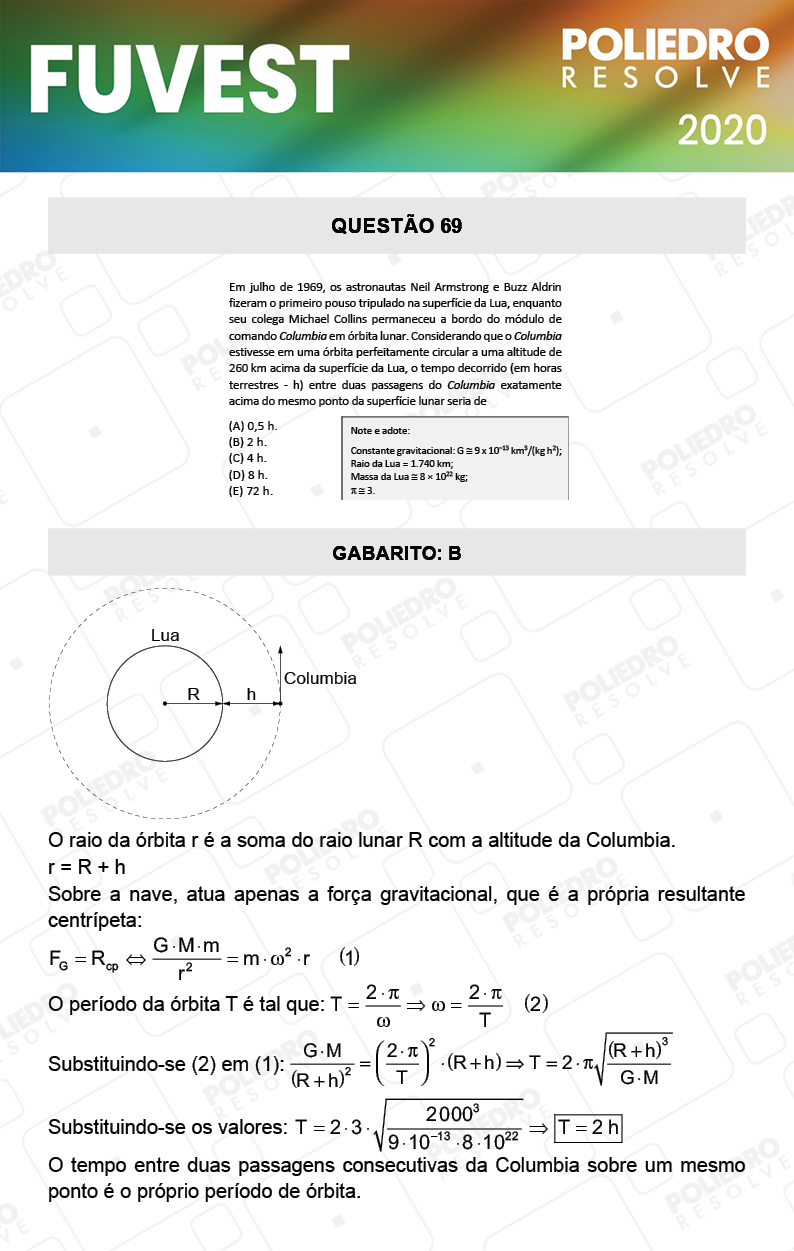 Questão 69 - 1ª Fase - Prova V - FUVEST 2020