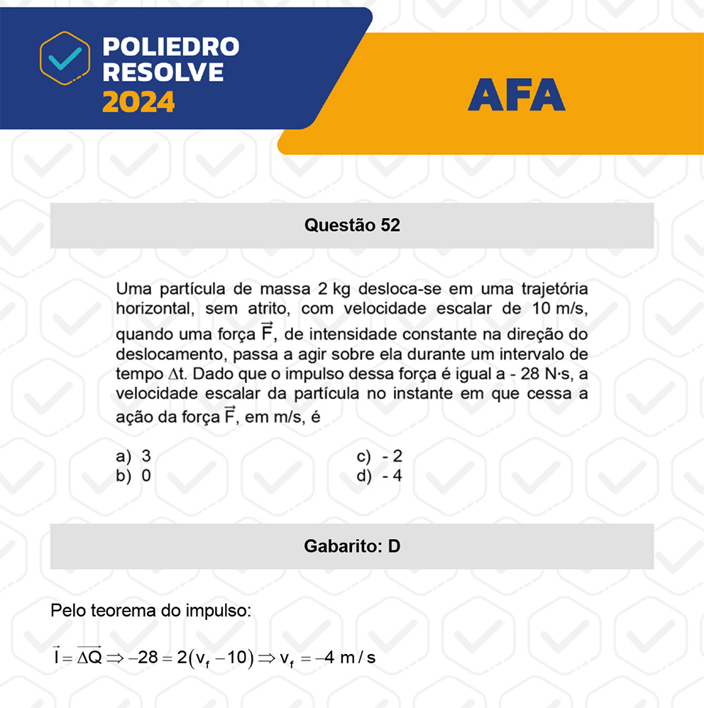 Questão 52 - Prova Modelo A - AFA 2024