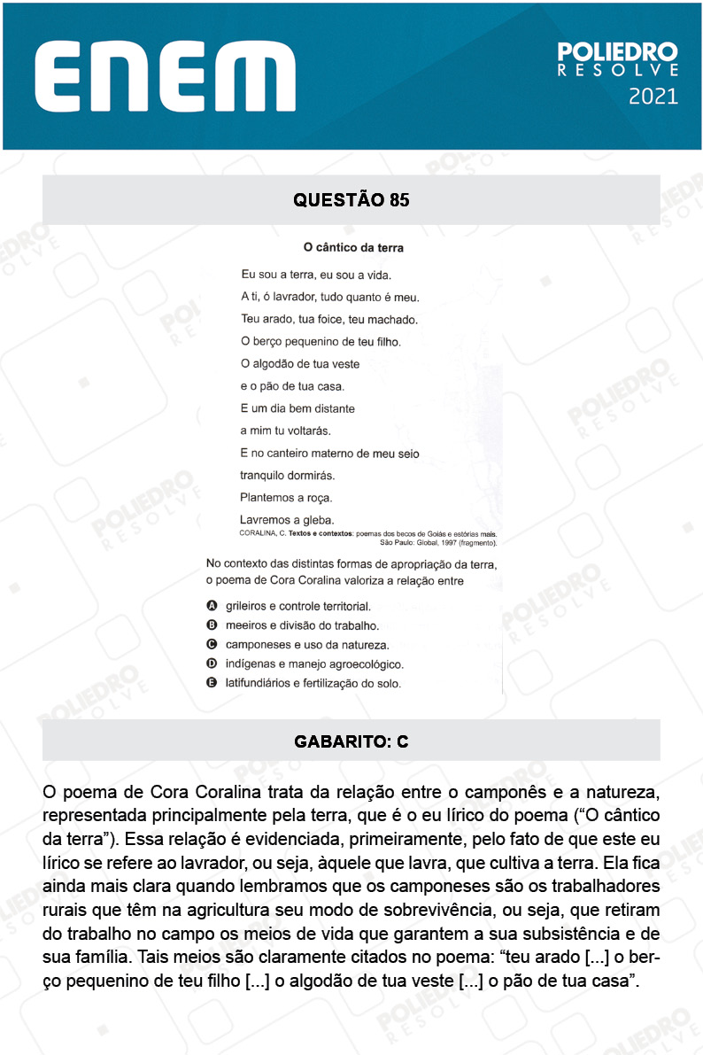 Questão 85 - 1º DIA - Prova Branca - ENEM 2020