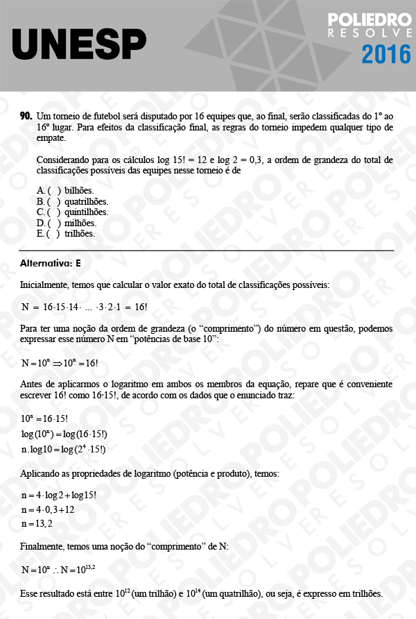 Questão 90 - 1ª Fase - UNESP 2016