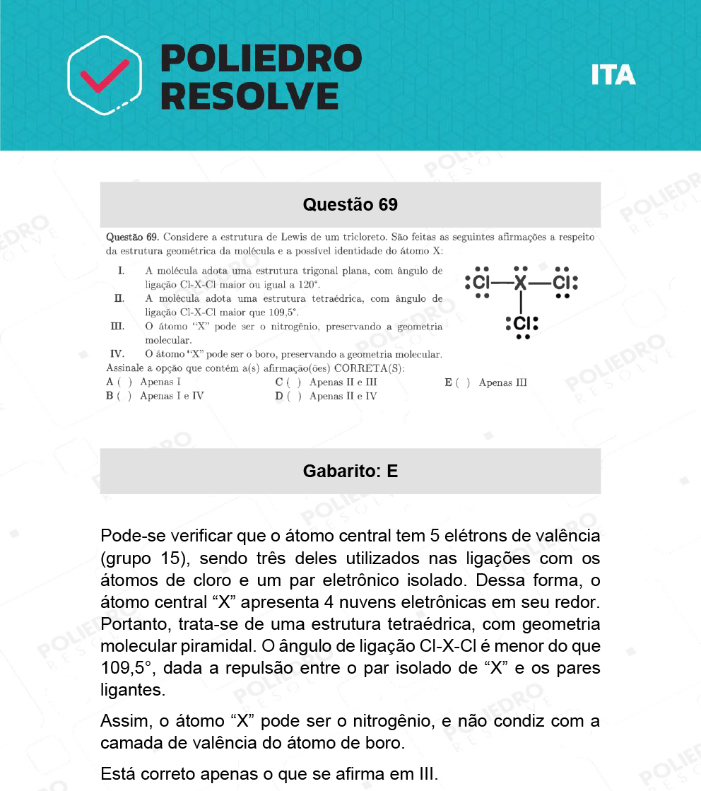 Questão 69 - 1ª Fase - ITA 2022