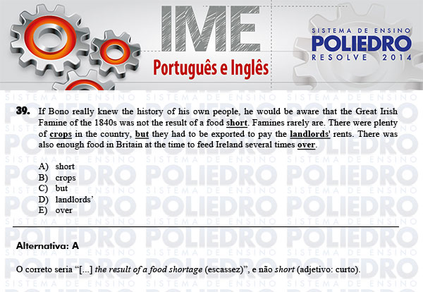 Questão 39 - Português e Inglês - IME 2014