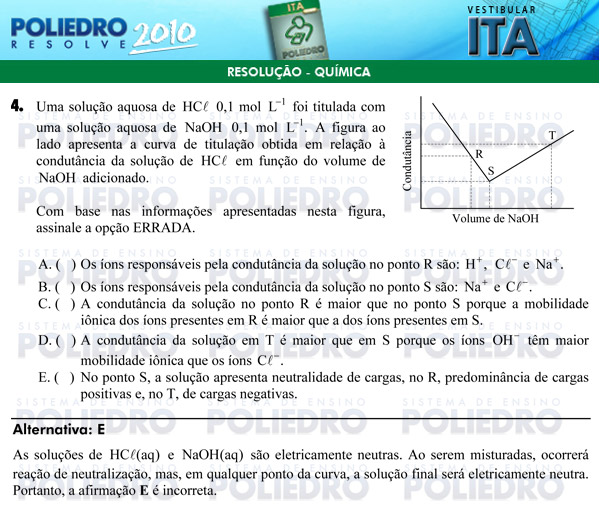 Questão 4 - Química - ITA 2010