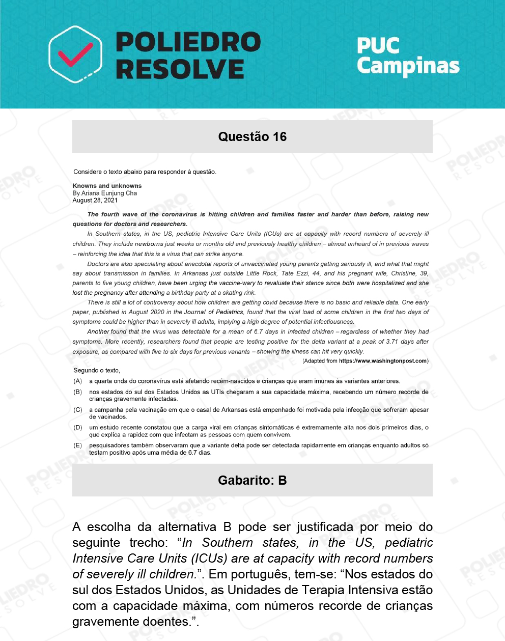 Questão 16 - Prova Geral e Medicina - PUC-Campinas 2022