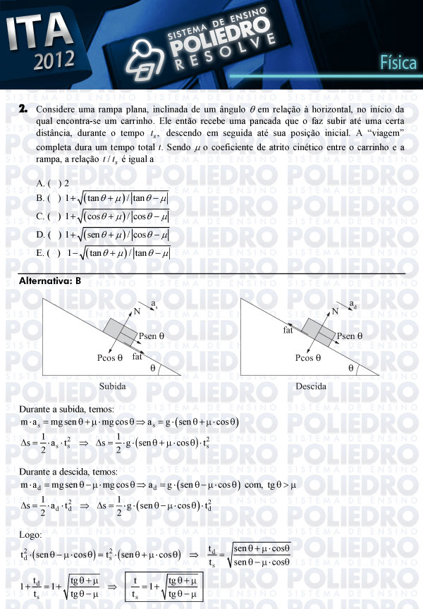 Questão 2 - Física - ITA 2012