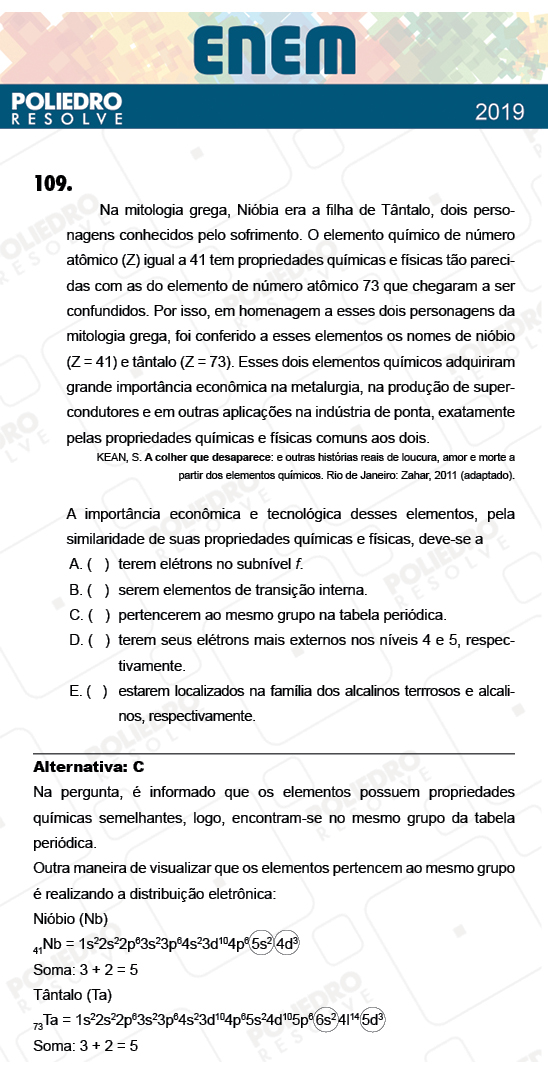 Questão 109 - 2º Dia - Prova CINZA - ENEM 2018