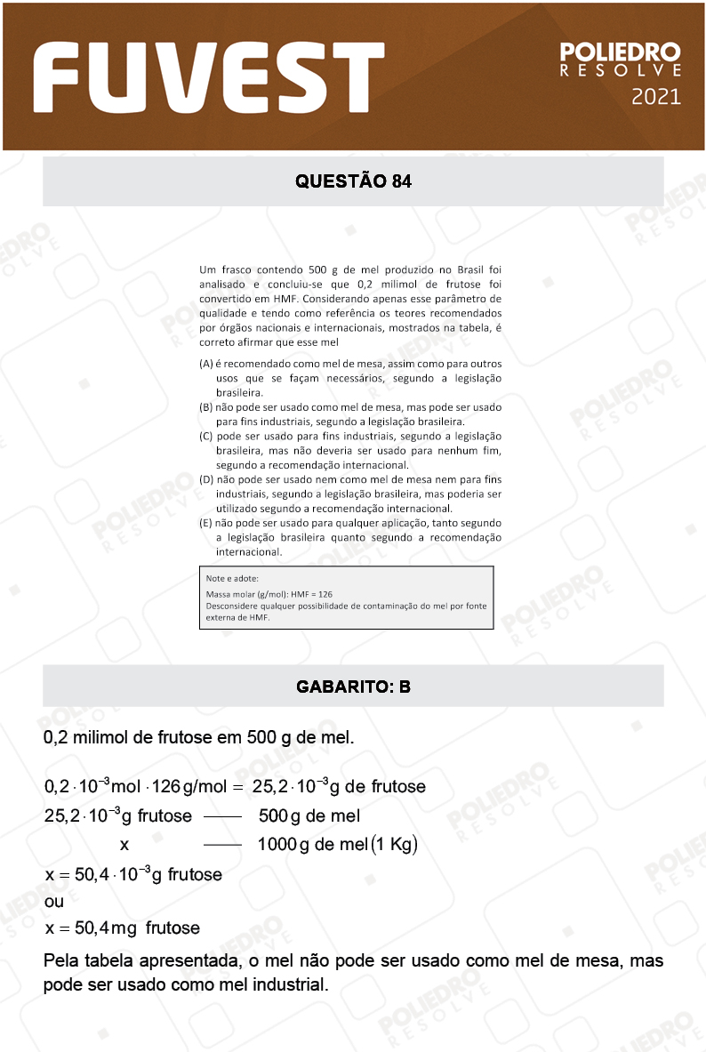 Questão 84 - 1ª Fase - FUVEST 2021