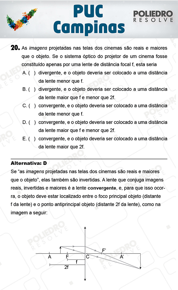 Questão 20 - 1ª Fase - Prova Verde - PUC-Campinas 2018