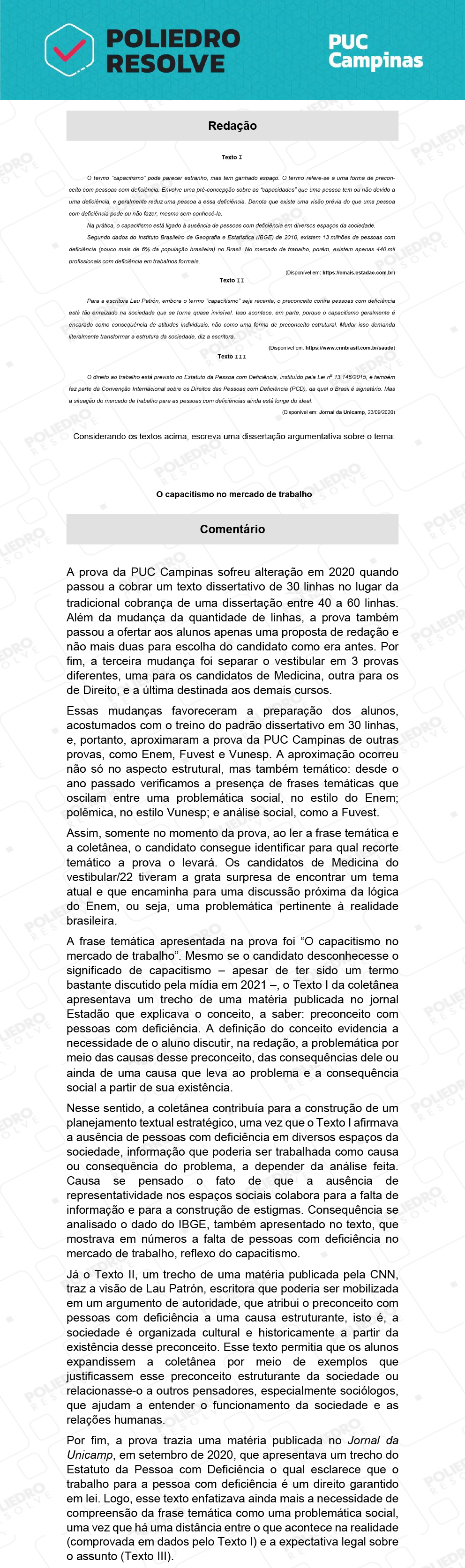 Redação - Prova Geral e Medicina - PUC-Campinas 2022