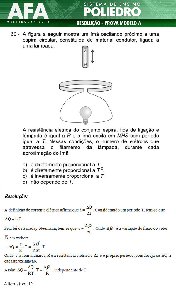 Questão 60 - Prova Modelo A - AFA 2012