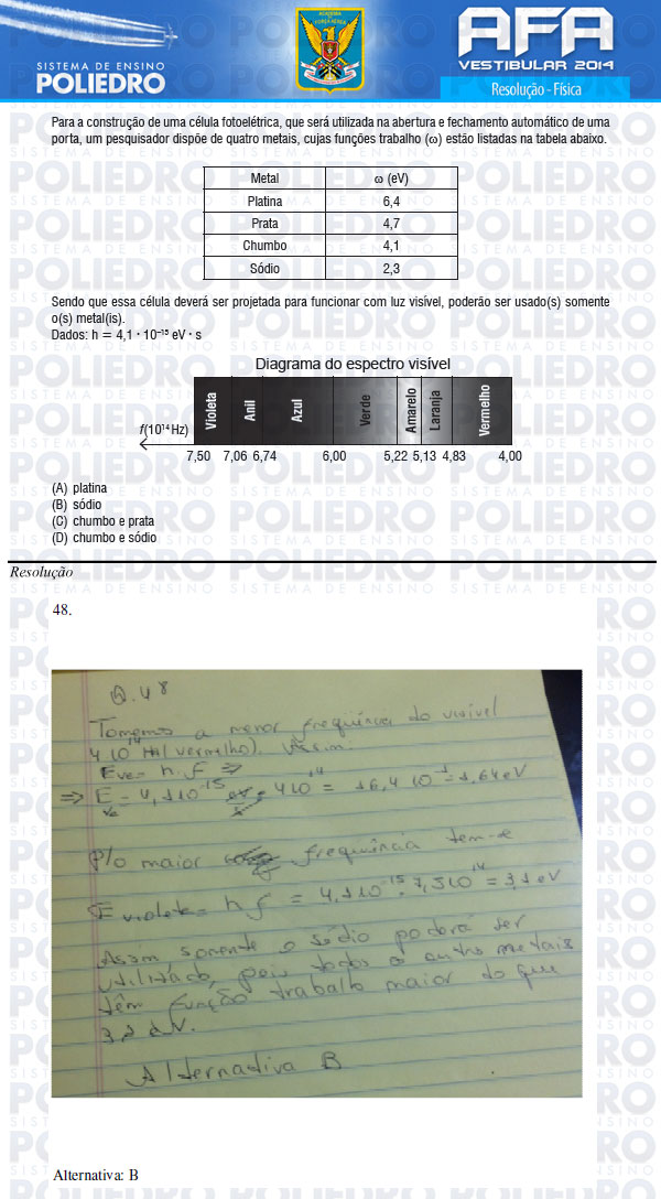Questão 48 - Prova Modelo B - AFA 2014