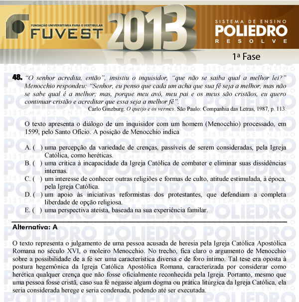 Questão 48 - 1ª Fase - FUVEST 2013