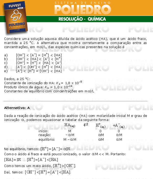 Questão 70 - 1ª Fase - FUVEST 2009