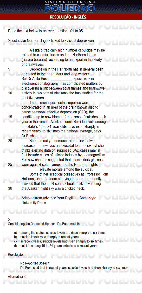 Questão 5 - Inglês e Matemática - AFA 2010