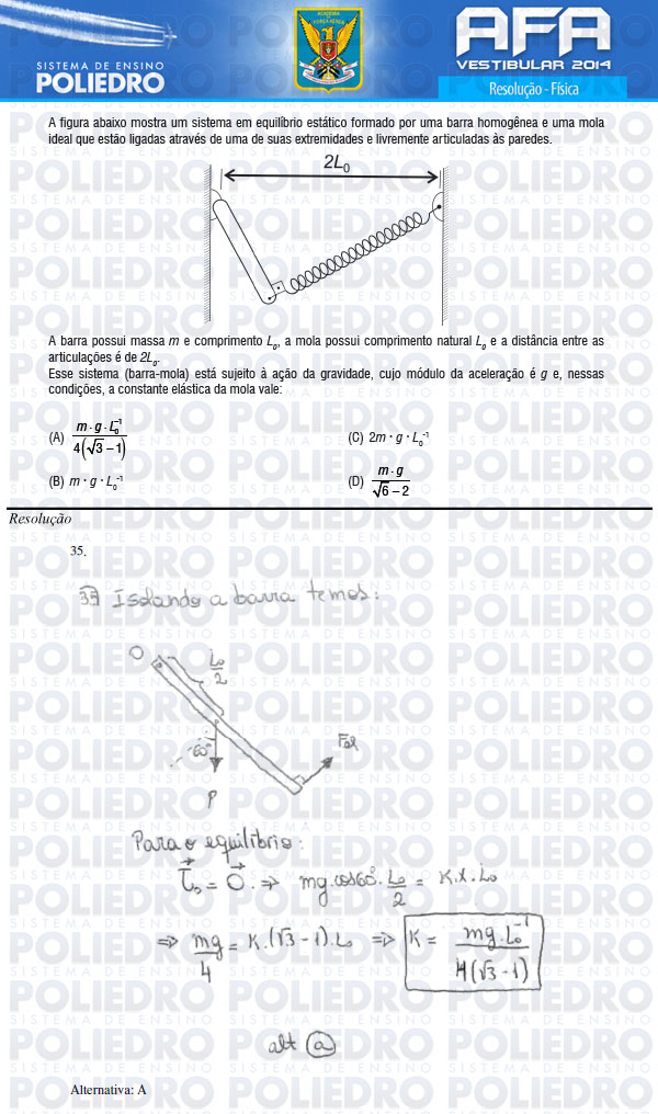 Questão 35 - Prova Modelo B - AFA 2014