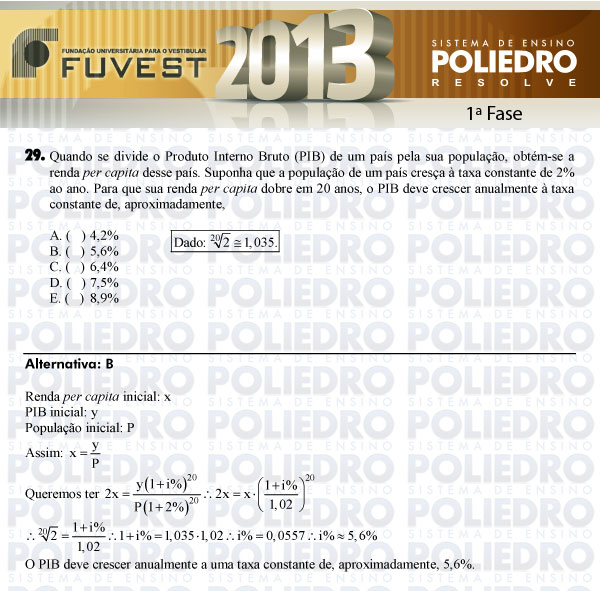 Questão 29 - 1ª Fase - FUVEST 2013