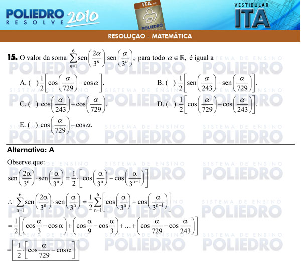 Questão 15 - Matemática - ITA 2010