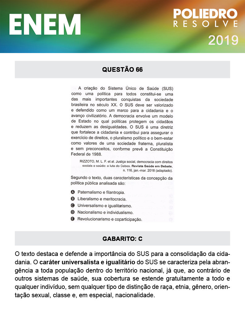 Questão 66 - 1º DIA - PROVA AZUL - ENEM 2019