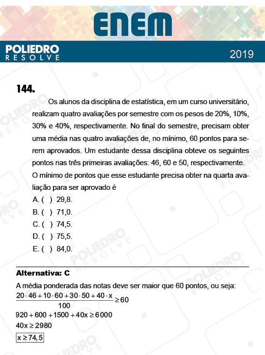 Questão 144 - 2º Dia - Prova ROSA - ENEM 2018