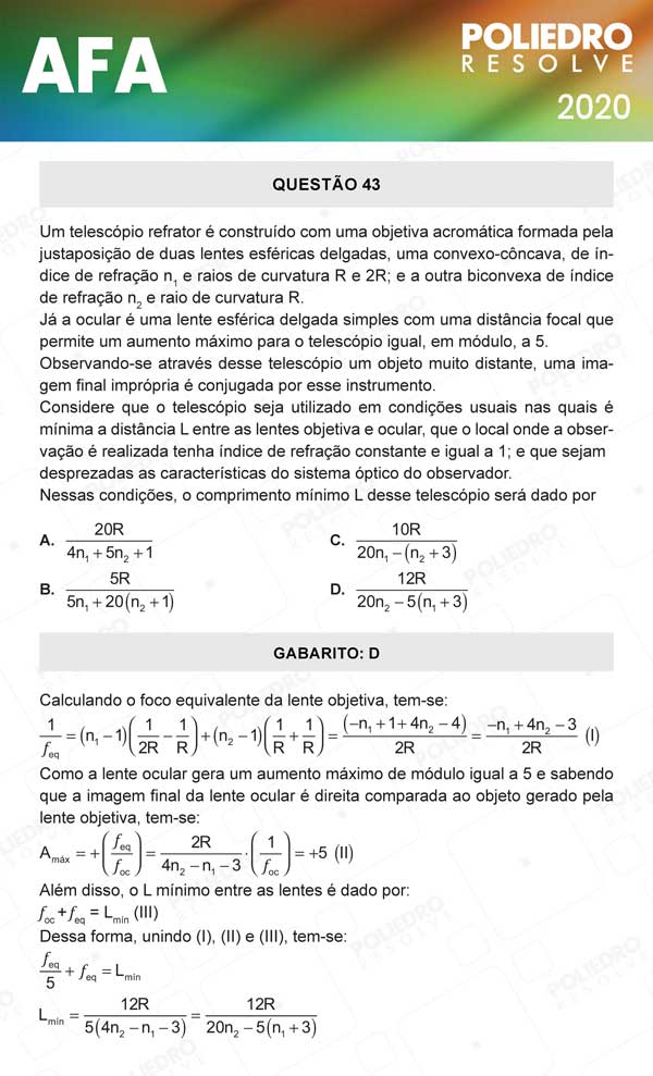 Questão 43 - Prova Modelo C - AFA 2020