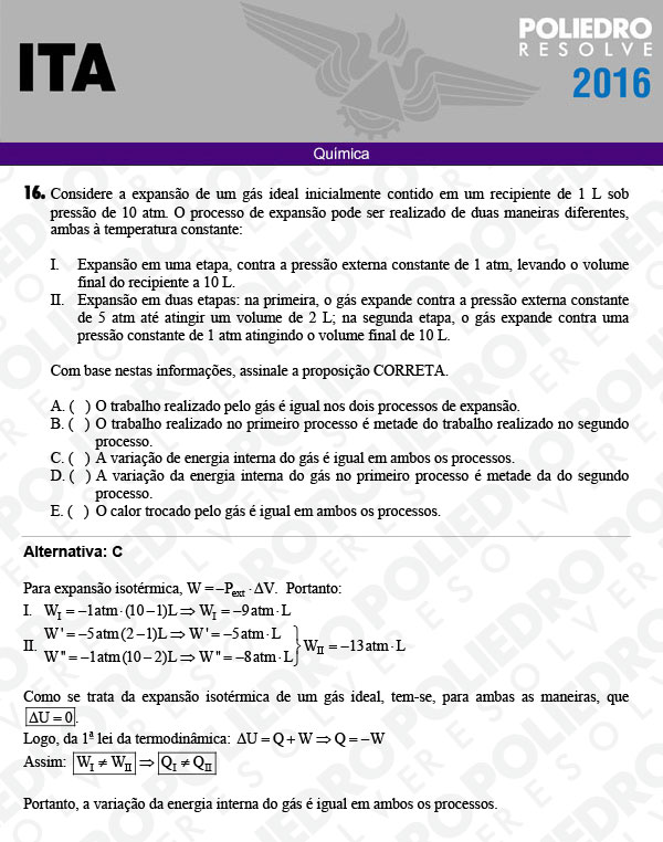 Questão 16 - Química - ITA 2016