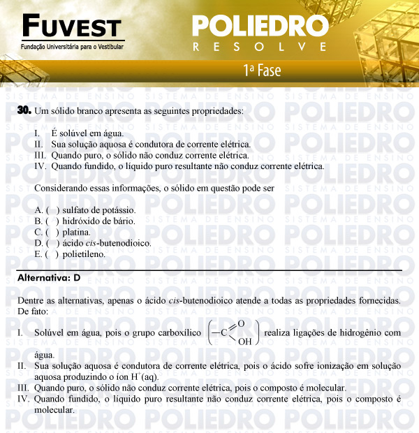 Questão 30 - 1ª Fase - FUVEST 2011