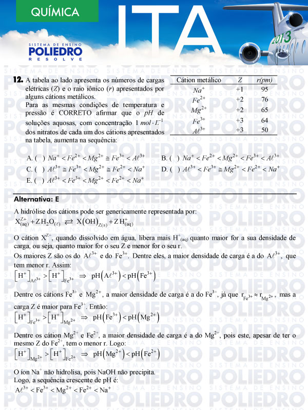 Questão 12 - Química - ITA 2013