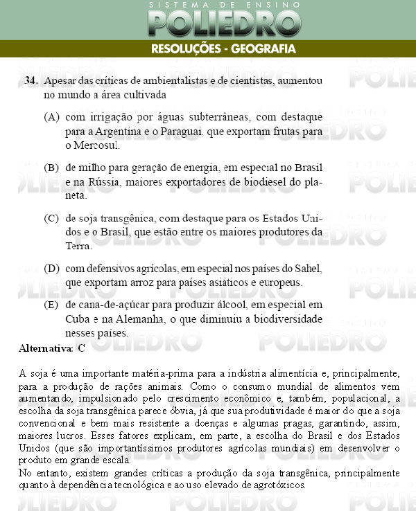 Questão 34 - Conhecimentos Gerais - UNIFESP 2009