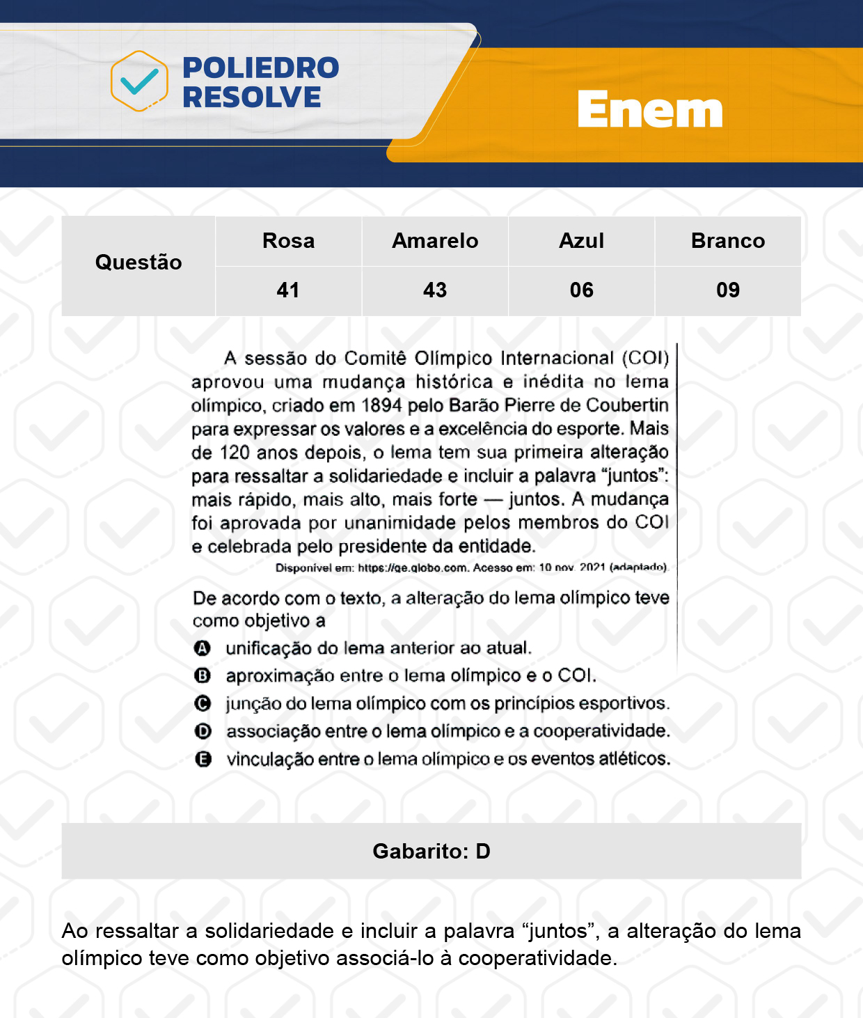 Questão 43 - Dia 1 - Prova Amarela - Enem 2023