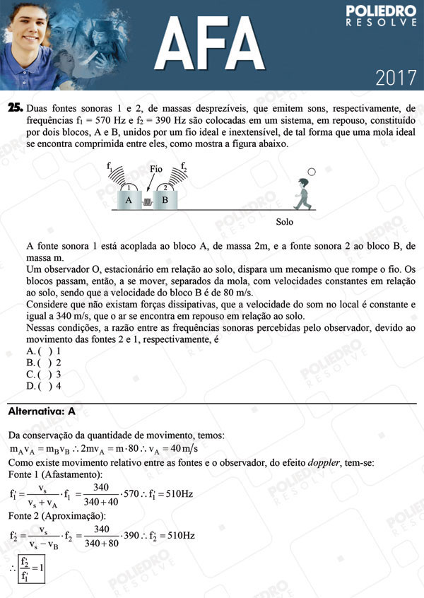 Questão 25 - Prova Modelo B - AFA 2017