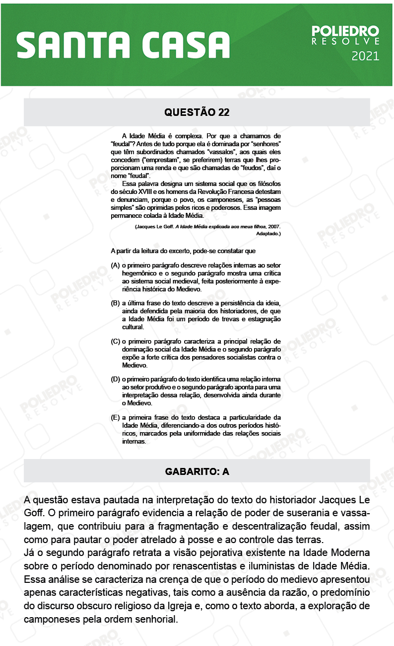 Questão 22 - 1º Dia - SANTA CASA 2021