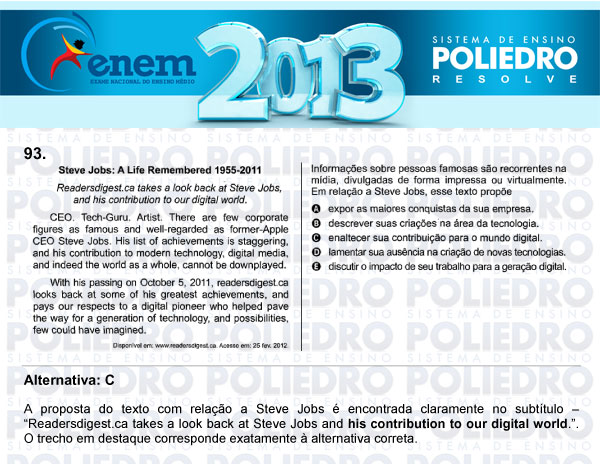 Questão 93 - Domingo (Prova Cinza) - ENEM 2013