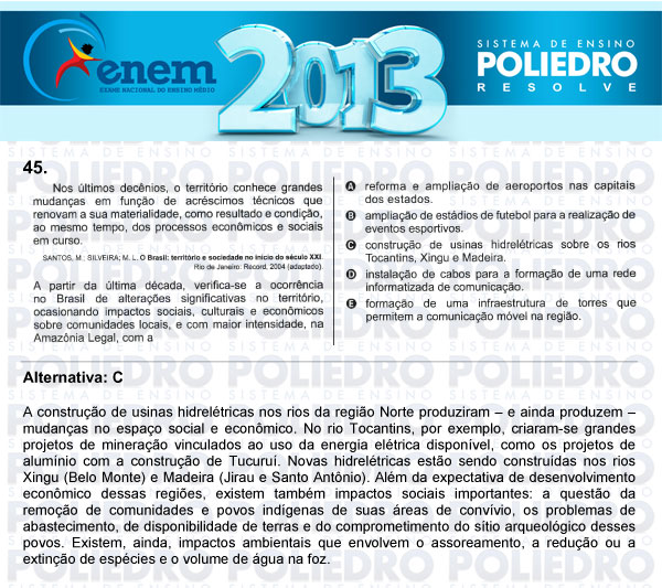 Questão 45 - Sábado (Prova Amarela) - ENEM 2013