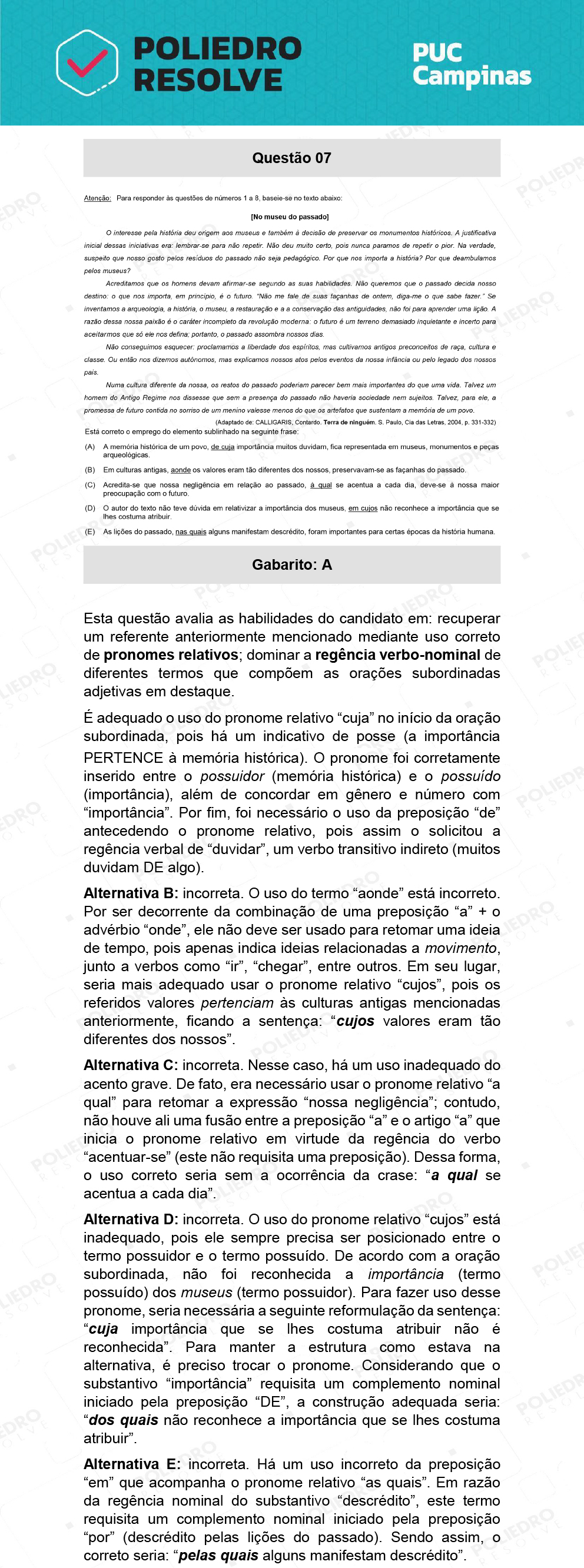 Questão 7 - Prova Geral e Medicina - PUC-Campinas 2022