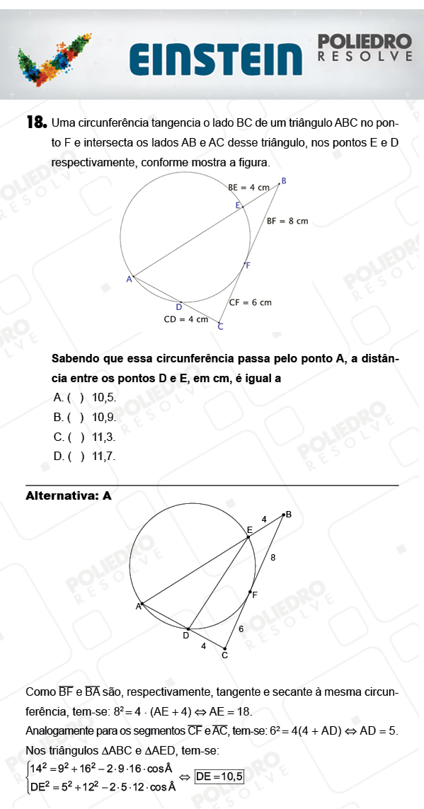 Questão 18 - 1ª FASE - EINSTEIN 2018