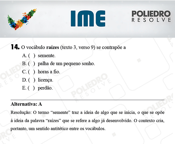 Questão 14 - Português / Inglês - IME 2018